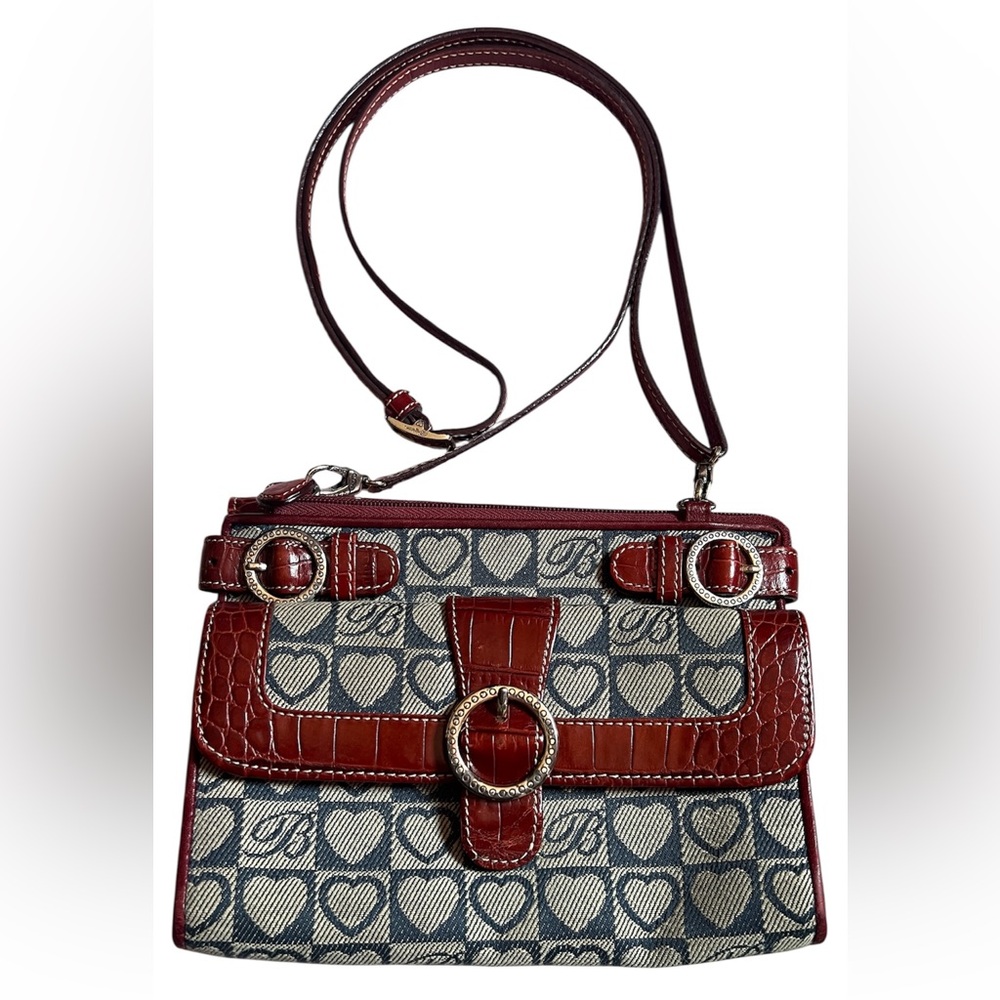 Brighton Vintage Y2K Heart Adjustable Leather & Canvas Crossbody Bag w/ Wallet